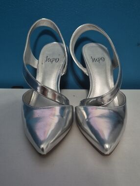 Impo Metallic Silver Pointed Slingback Heels